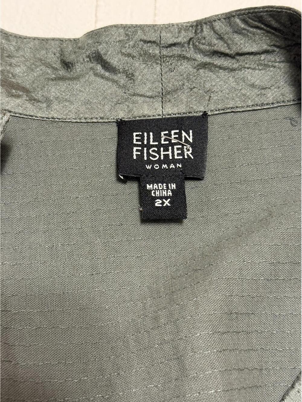 Eileen Fisher Woman 100% Tussah Silk Open Front Jacket Gray Green Plus Size 2X - Picture 3 of 5